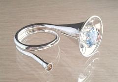 Ring, 925 zilver met lichtblauwe zirconia, hoorn, maat 19